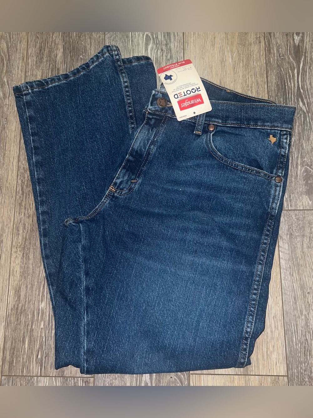 NWT Wrangler Rooted Dark Blue Slim Straight Western Jeans Red Tag 36x30